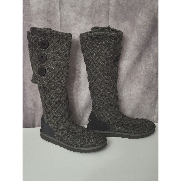 UGG Lattice Cardy Knit Boots Sz 7 Gray Fold Over Boho Cozy Winter Casual Outdoor - Picture 5 of 11